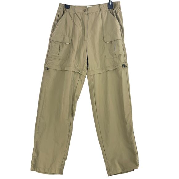 LL Bean Pants Convertible Zip Off Shorts Womens M Tan Nylon Hiking Outdoor Cargo - Picture 1 of 12